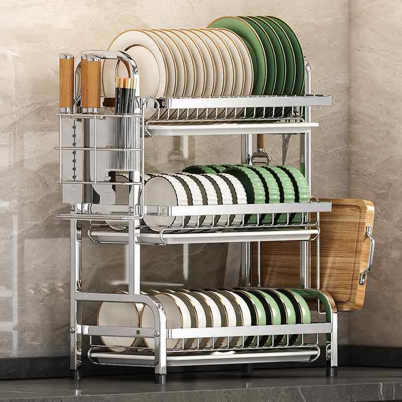 不锈钢厨房碗碟收纳架碗盘沥水架家用多功能放碗架碗筷收纳盒碗柜