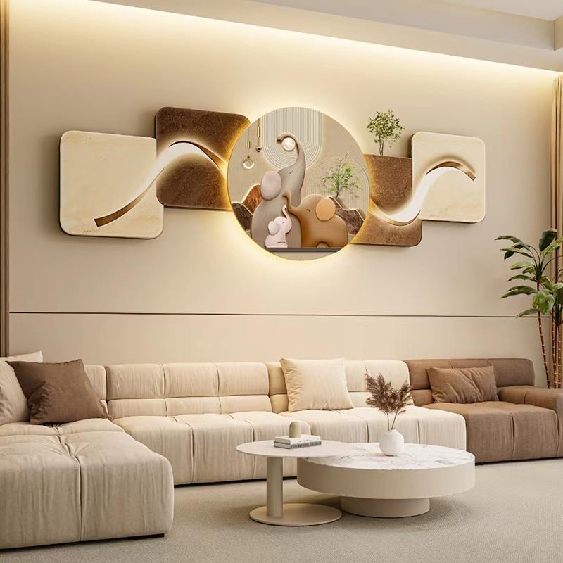 客厅挂画新中式寓意好装饰画沙发背景墙壁画led氛围灯画网红新款