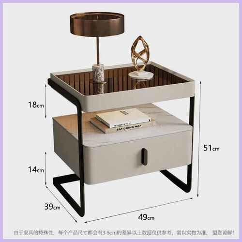 意式极简玻璃铁艺床头柜家用卧室新款轻奢高级感主卧简约现代