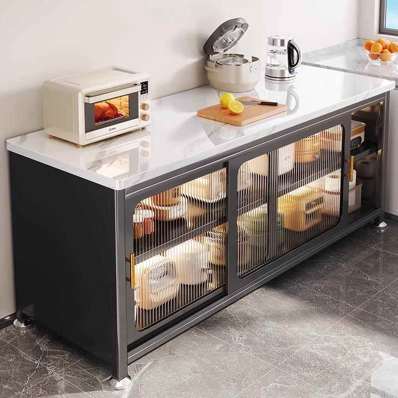 爱莱德岩板厨房置物架落地多层餐边拉门整体橱柜锅多功能家电收纳