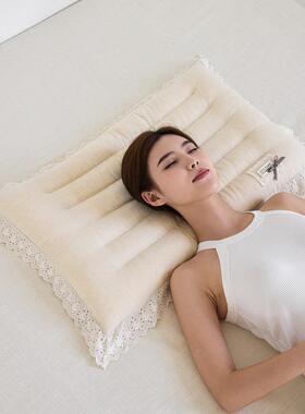 蕾丝花蕾边棉麻护型低枕-亚麻低枕头丝花边成人枕芯颈椎酒店QVS定