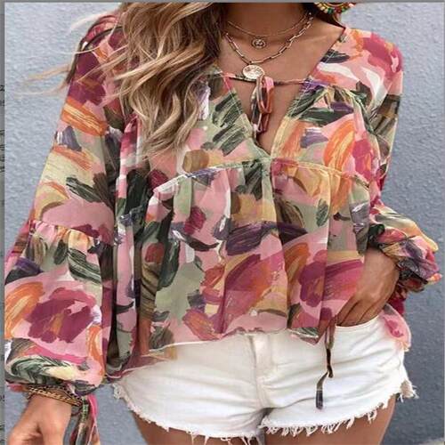 Colorful printed collar with lace up ruffle edge bat