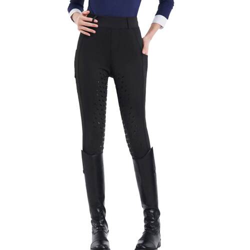 High waisted equestrian pants, full seat silicone riding