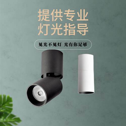 新款led明装射灯北欧客厅吸顶万向转筒灯博物馆伸缩轨道灯全光谱