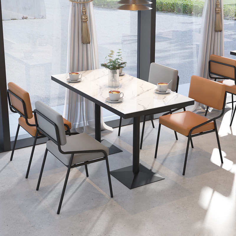 接待奢一桌轻餐桌茶店板组合二岩桌椅售楼部方桌咖啡厅椅奶子洽谈