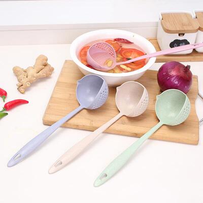 Long Handle Soup Slotted Spoon 2-in-1 Plastic Side Strainer