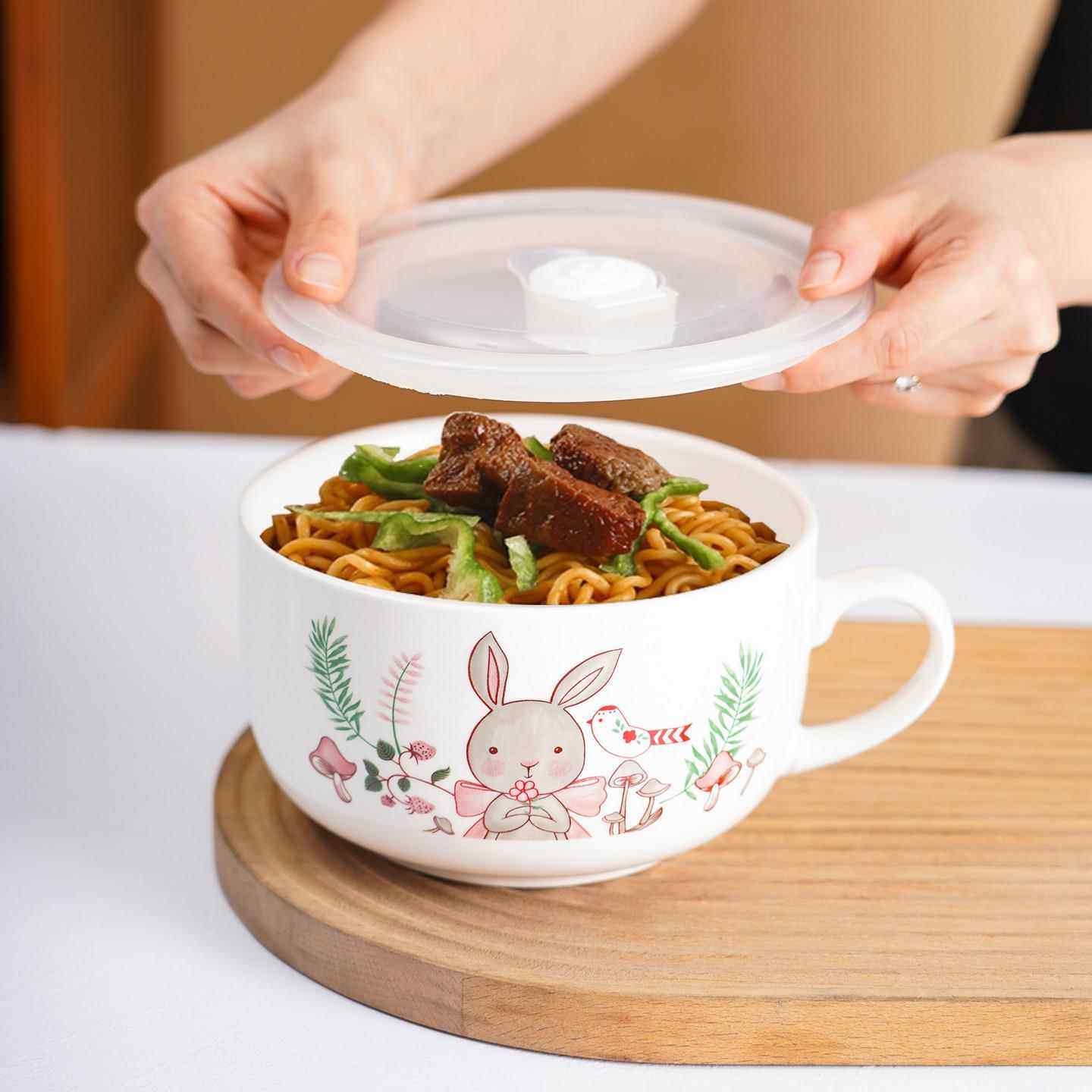 陶瓷汤碗饭碗带盖带手柄可微波炉专用保鲜碗方便面碗便当盒泡面碗,餐饮具,泡面碗,淘宝优惠券,粉丝福利购,淘宝优惠卷