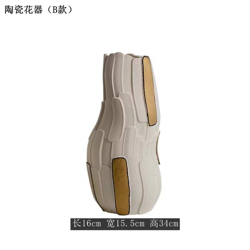 陶瓷拼贴花器样板房民宿售楼部卧室客厅轻奢白色描金艺术花瓶摆件