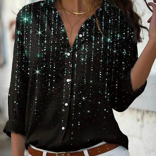 Over Print Button Front Shirt Casual Classy Sleeve Collared