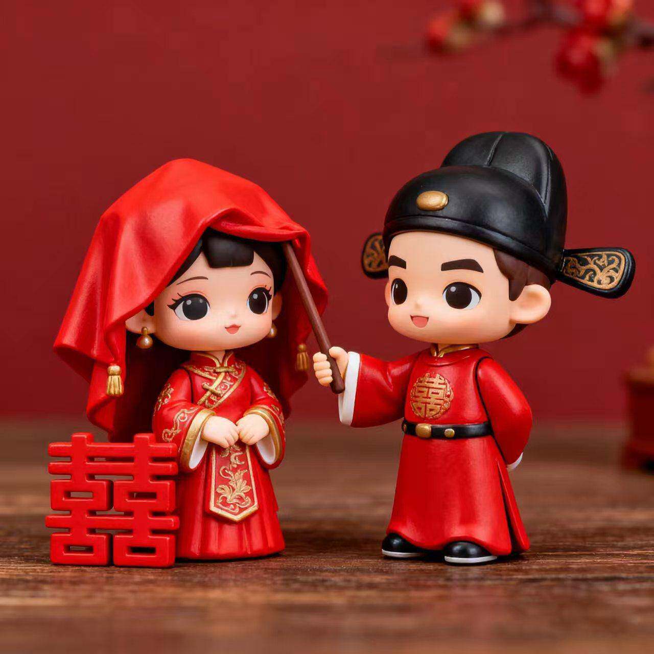中式结婚摆件婚庆装饰品婚礼用品新娘新郎工艺品情侣结婚树脂摆件