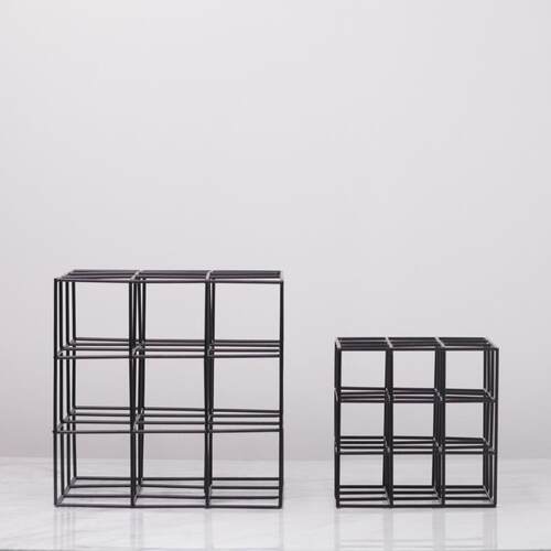 现代简约几何镂空摆件铁艺方形软装饰品立体框架样板卧室书房客厅