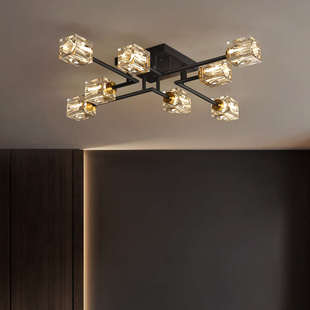 卧室灯全铜后现代网红LED吸顶灯简约轻奢水晶灯客厅灯北欧灯具