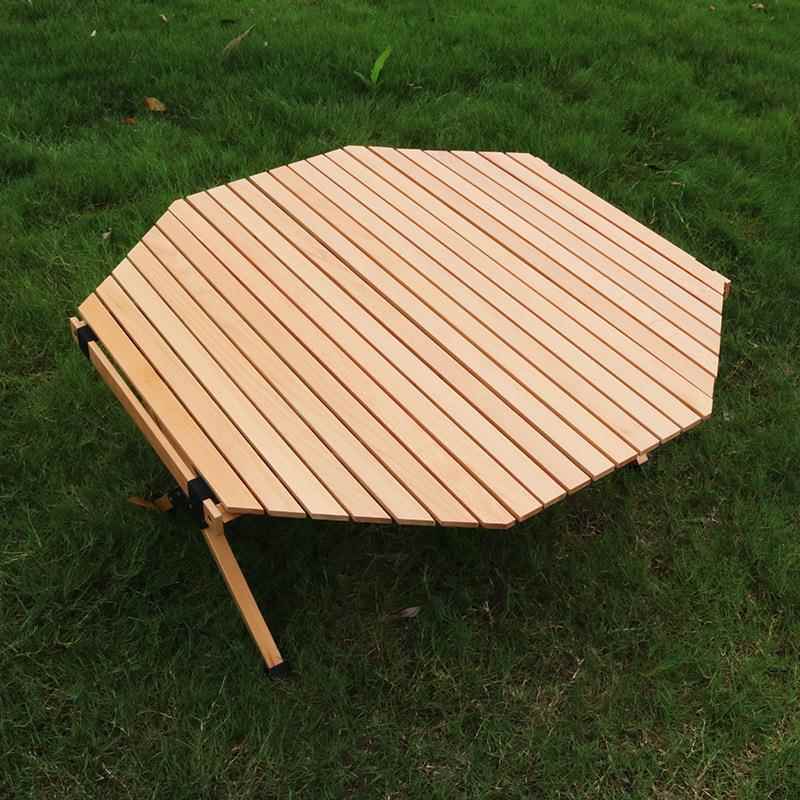 榉木八角桌蛋卷桌便携式折叠桌户外露营基地阳台庭院野餐桌椅套装