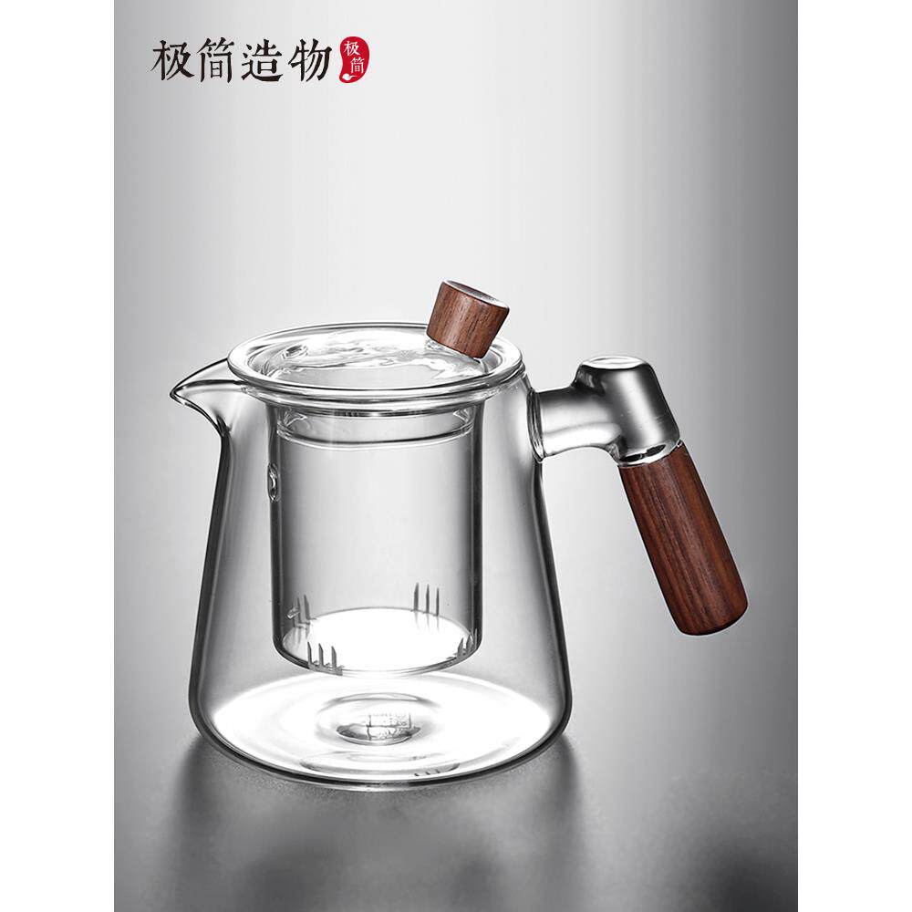 高硼硅酸盐玻璃茶壶木柄茶叶分离过滤器红茶花茶壶电陶瓷炉茶壶小