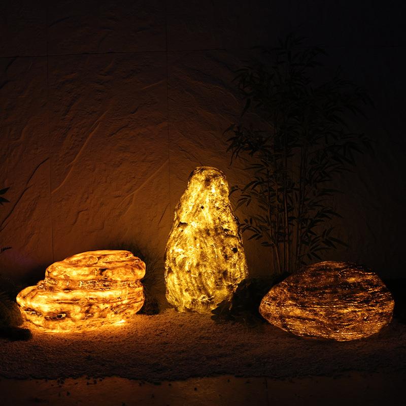LED仿真光头户别外庭院防CKR水草发坪灯墅造景亮光石头装饰摆石件