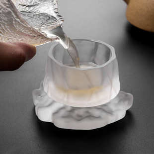 磨砂玻璃建盏单品茗杯刀刻纹龙凤莲花银饰主人杯私人制作茶盏茶杯