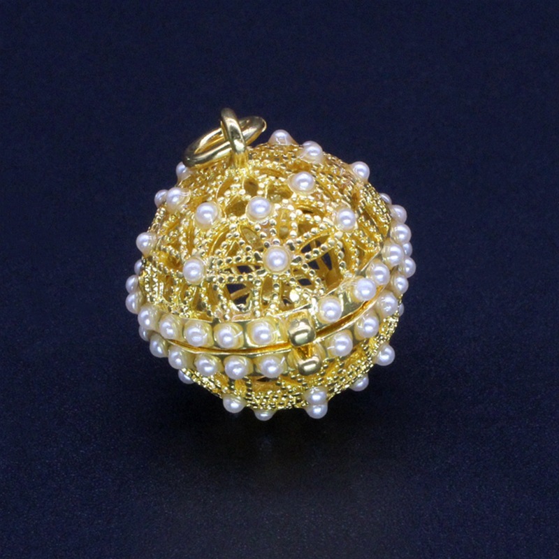 中国风仿24K金电镀镶嵌珍珠黄铜饰品嘎盒香囊魔盒挂坠