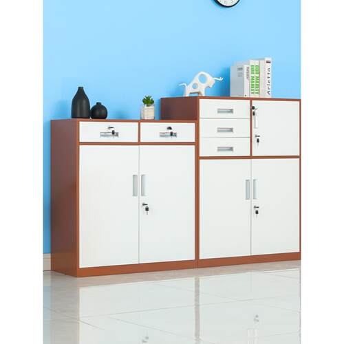 办公室文件柜矮柜带锁抽屉档案资料收纳铁皮柜家用阳台工具储物柜