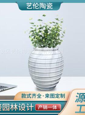 北欧玻璃钢落地花盆砂岩大理石纹圆形创意家用摆件装饰客厅花瓶