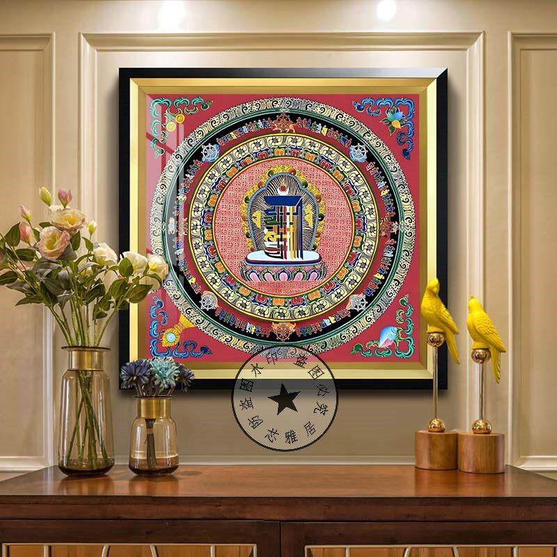 藏式唐卡客厅装饰画 画中堂玄关背景墙挂画 画十相自在彷手绘正方