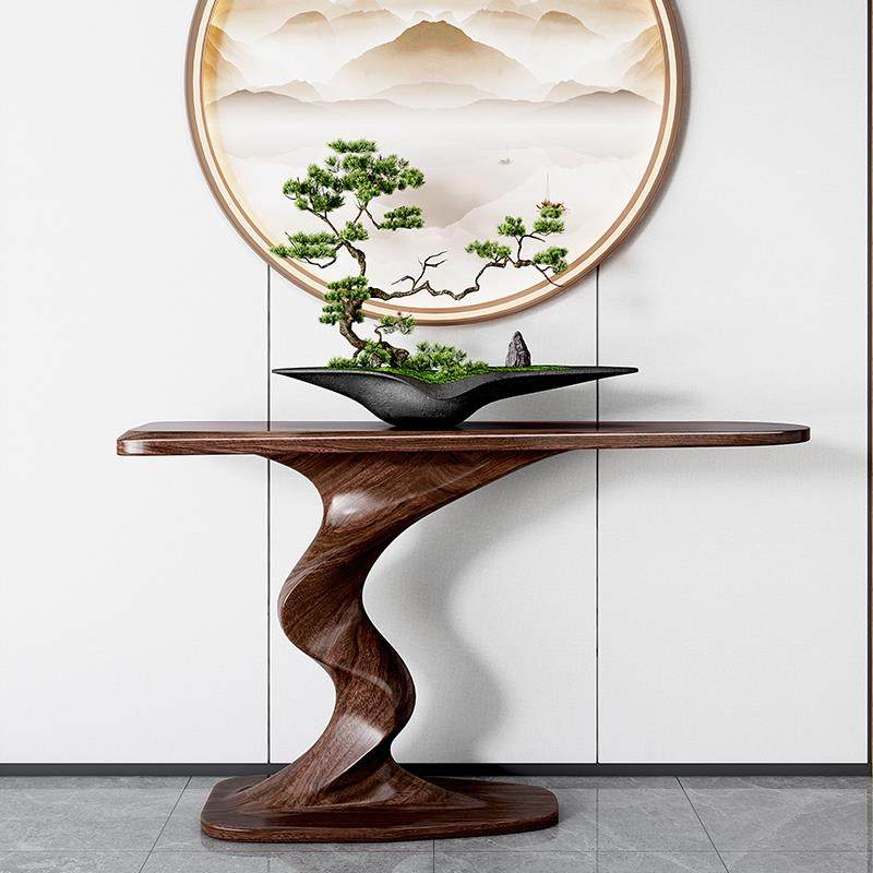 新中式玄关桌全实木条案入户靠墙玄关台简约乌金木禅意客厅玄关柜