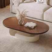中古风极圆椭茶几客厅家用设计师现869 代简小户型胡桃木色创形意