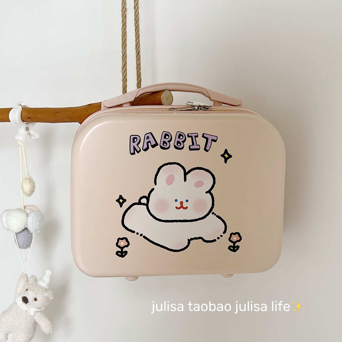 原创可爱rabbit粉粉的很可爱奔跑小兔子超大容量化妆箱便携行李箱
