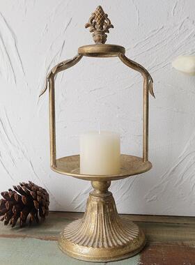 欧式摆古做旧桌面蜡烛台法式高复脚铁艺装饰盘几何拍道具首3012托