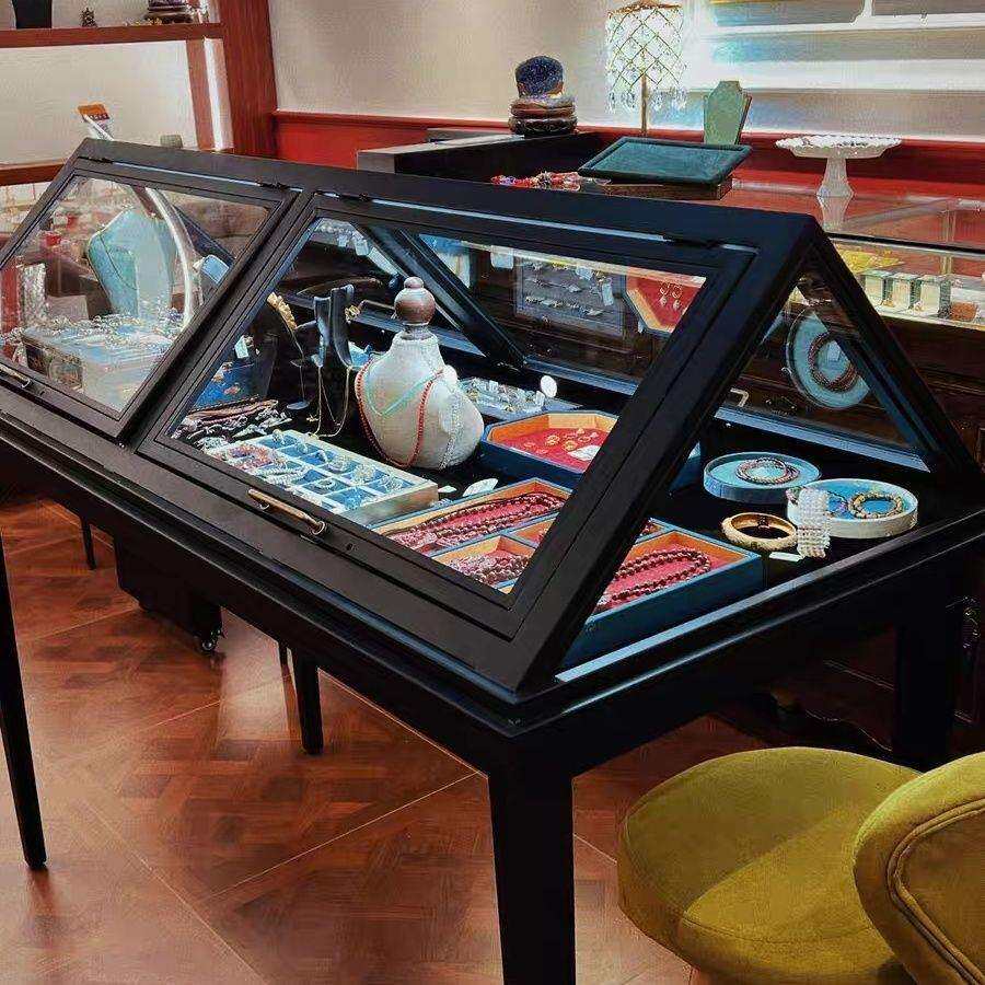 简约三角形珠宝展示柜中岛台精品陈列翻盖式珠饰品台翡翠珠宝柜