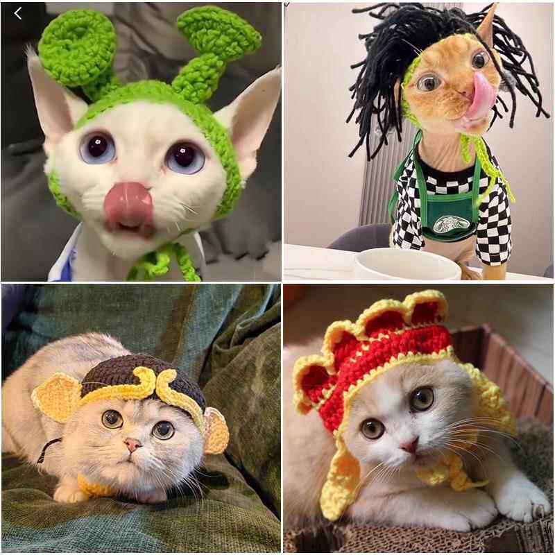 亚马逊宠物头套猫咪狗狗编织帽子cospaly道具头饰搞笑变身服