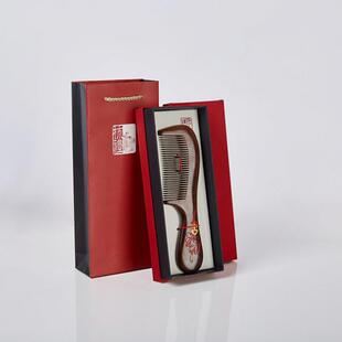 货子供 应梳包装盒礼品盒中现国古风牛角檀桃DRF木银梳子木匠工艺