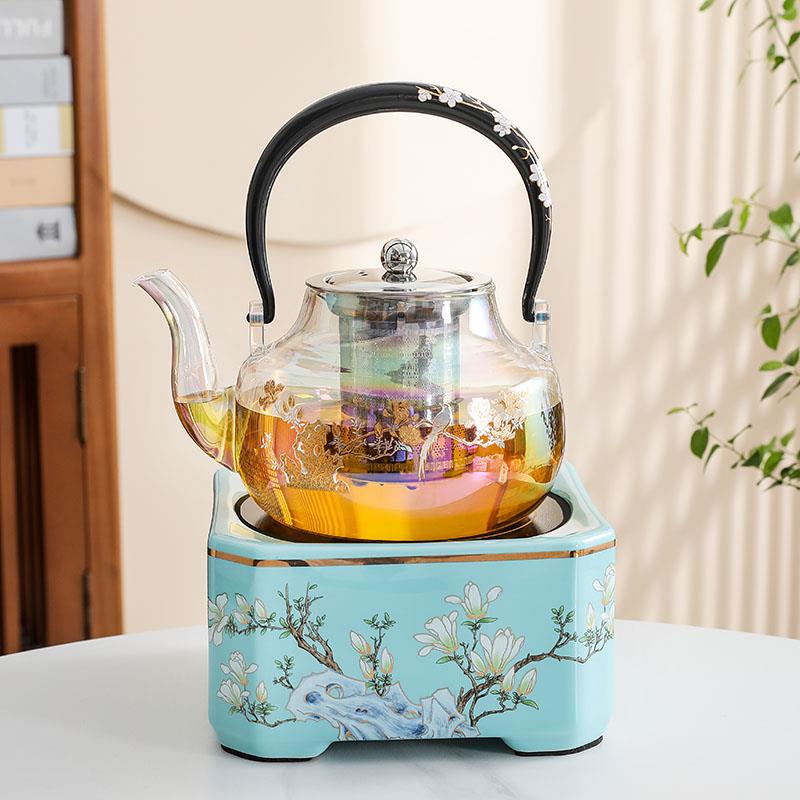 黑晶炉围炉煮茶器玻璃沏茶壶养生壶烧水壶自动茶具大容量蒸煮套装