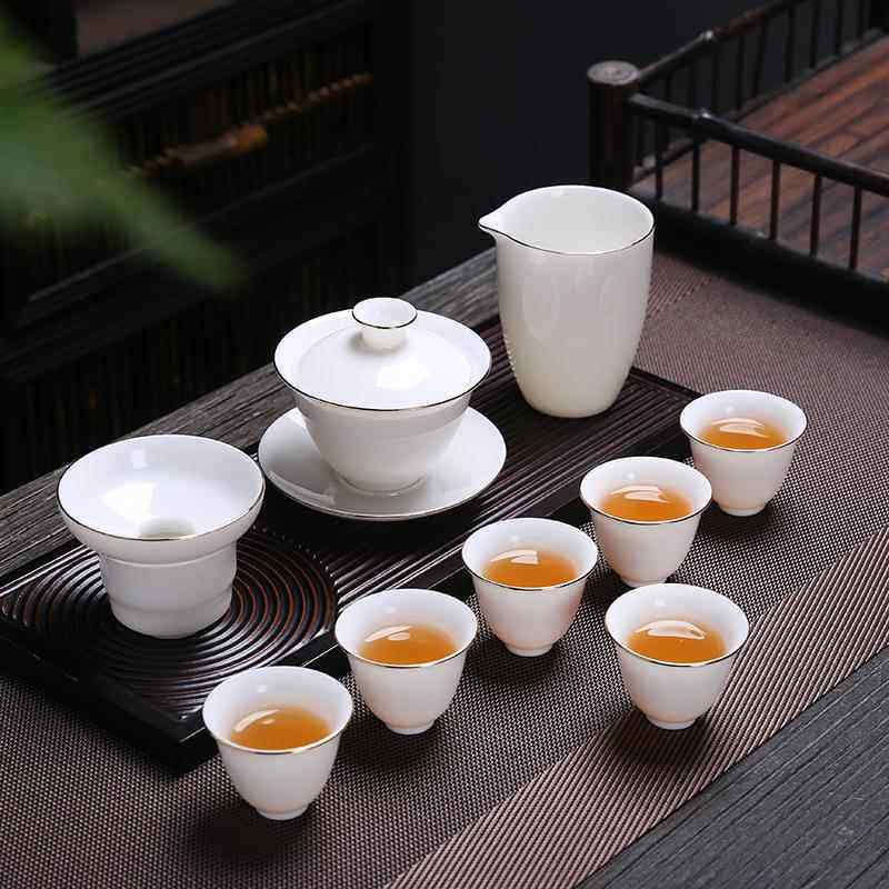 正品乳脂茶玉瓷茶套装具家庭客厅功夫具套碗杯公司礼茶品定制礼盒