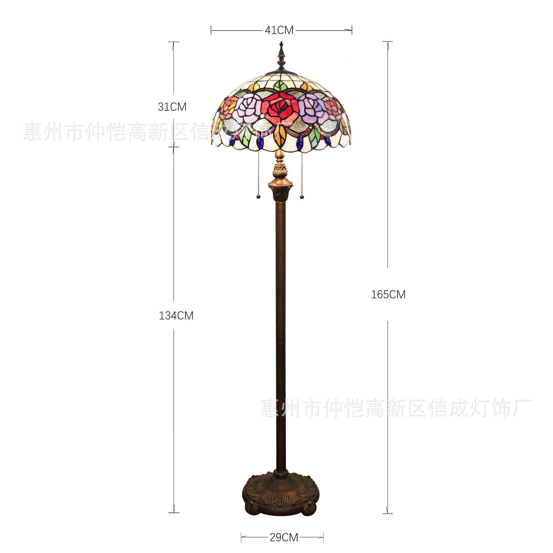 跨境蒂凡尼美式乡村田园餐厅双色玫瑰花边高档中式卧室书房落地灯