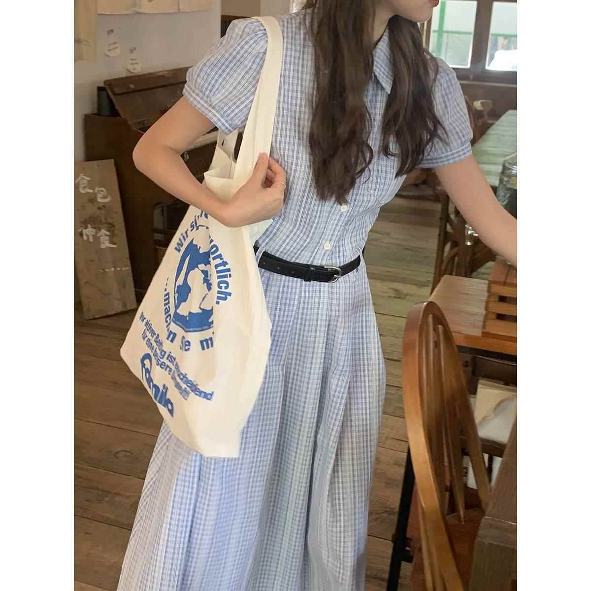 竖小团团盐系条瘦纹连衣ZR6108裙女2024秋陆冬新款法式气质显钓系