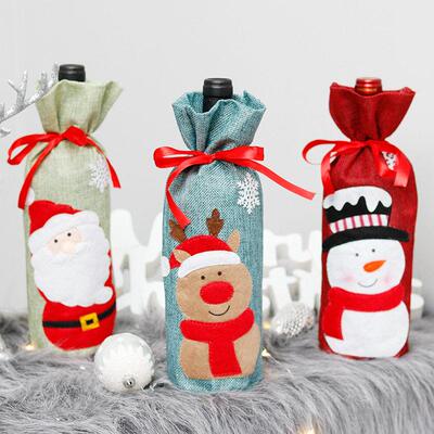 Christmas decoration linen doll red wine bottle cover 酒瓶套