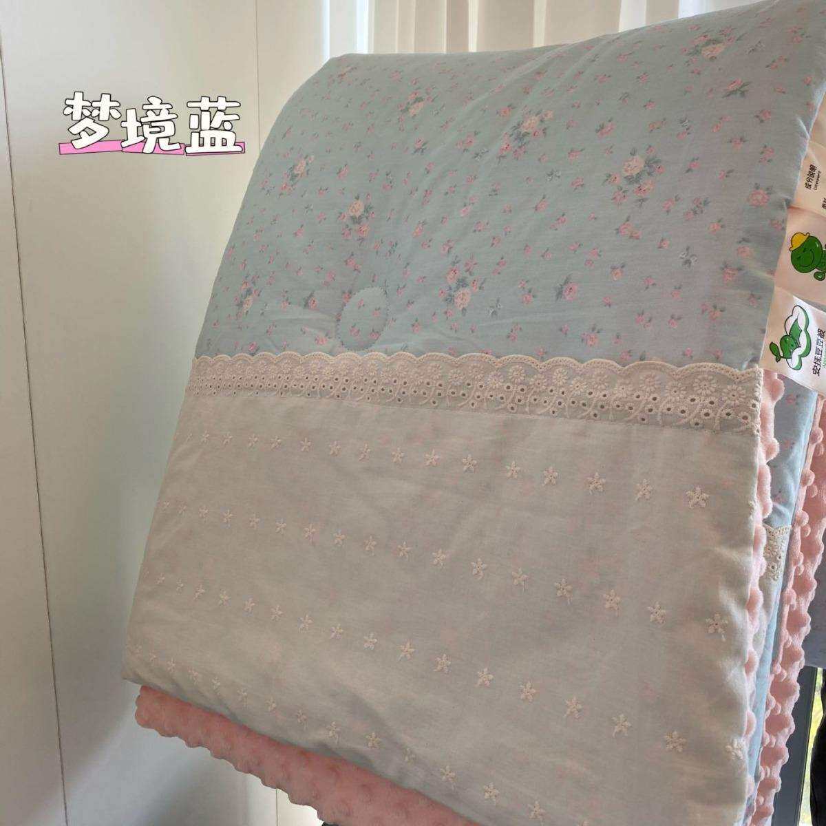 全棉法式蕾丝豆豆被 复古小碎花宽边蕾丝春秋被 可机洗安抚豆豆被
