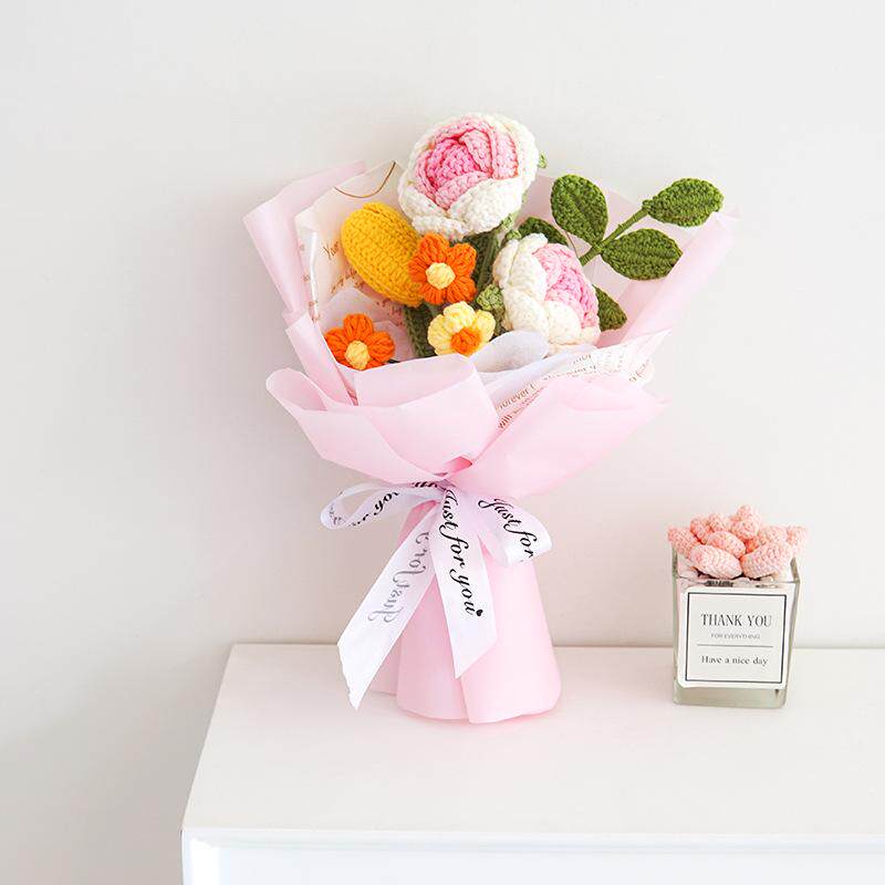编织精美发货花包装假花带品礼品混手工搭小花玫瑰仿真毛线束成