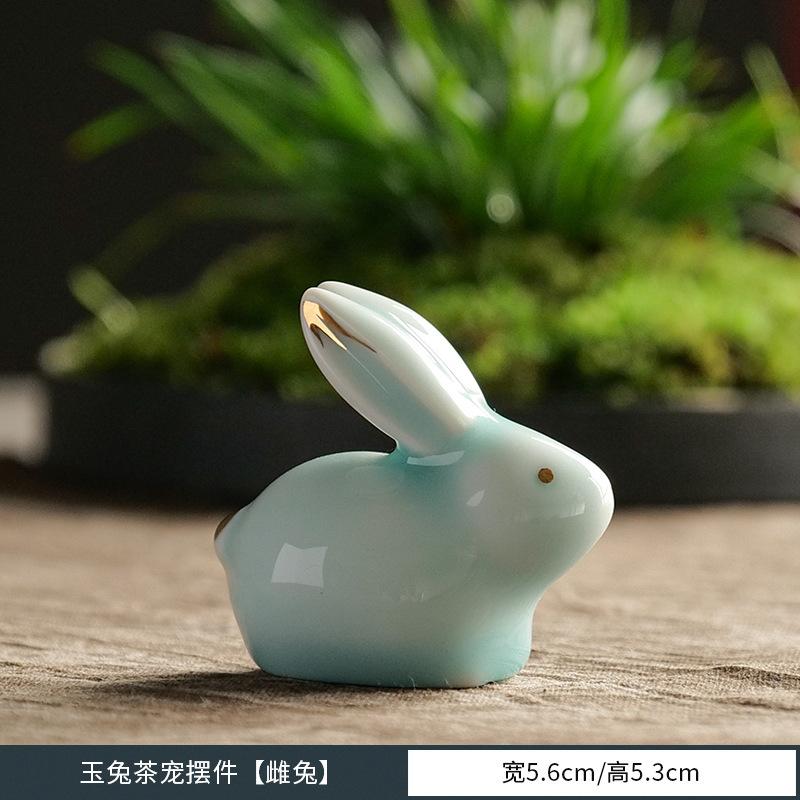 功夫茶陶瓷可爱玉兔摆件茶宠摆件