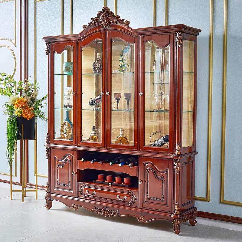 欧式实木酒柜 美式奢华客厅餐厅玻璃边柜橡木雕花柜装饰柜隔断柜