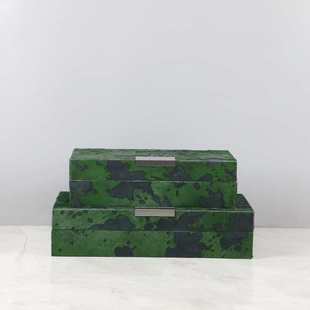 新中式 饰品 复古墨绿色马毛首饰收纳盒装 饰摆件衣帽间梳妆台家居装