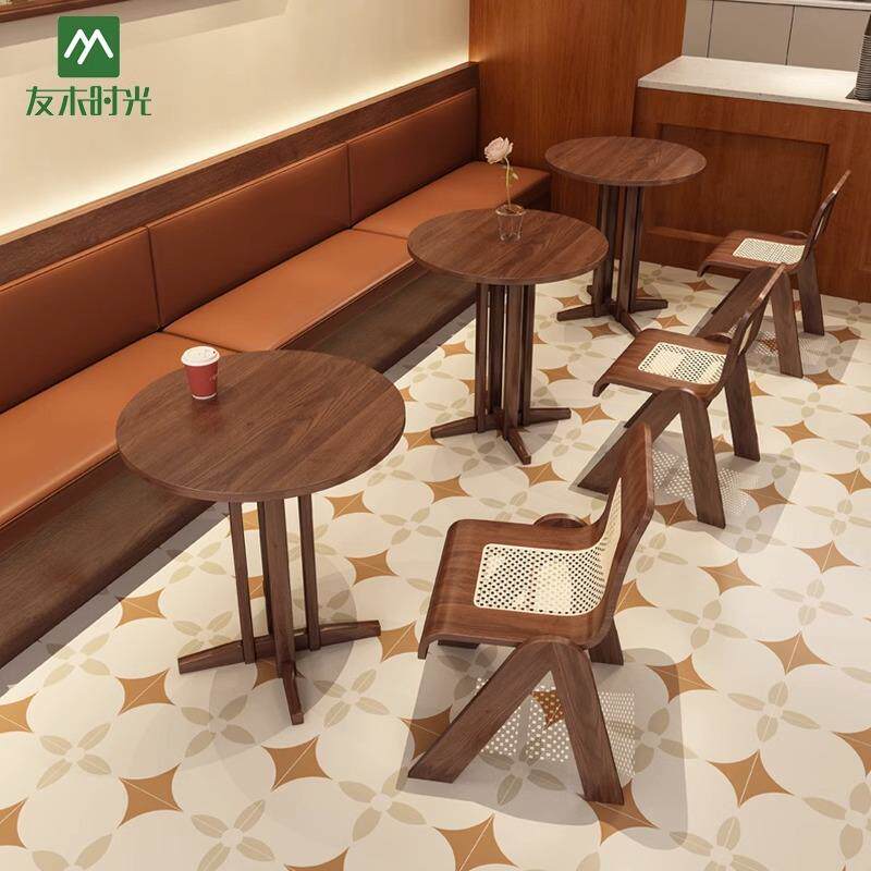 复古奶茶店餐饮店烘焙店编藤休闲清吧酒馆中古风咖啡厅桌椅组合