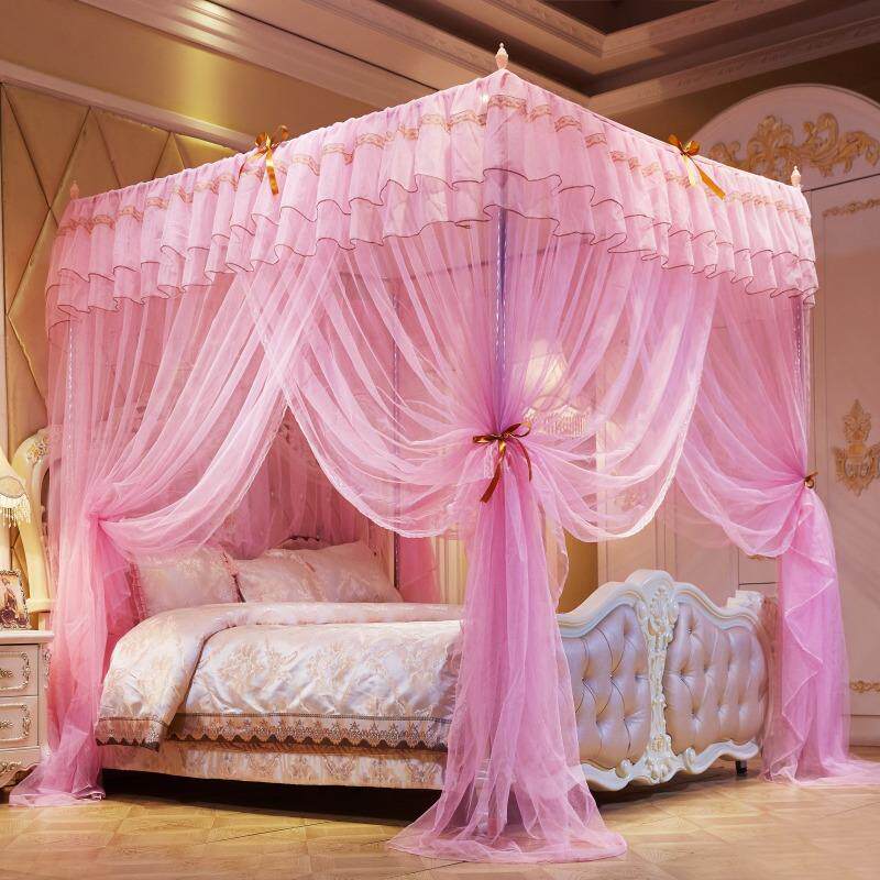 新款卧室公主蚊帐家用落地式三开门加粗加密不锈钢支架宫廷式蚊帐