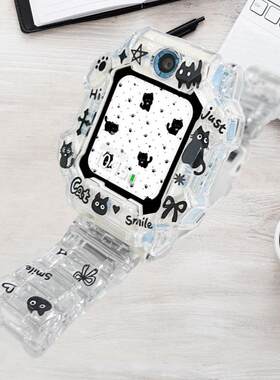 黑色小猫适用小天才N3电话手表表带z10z9z8z7S卡通创意防摔保护壳