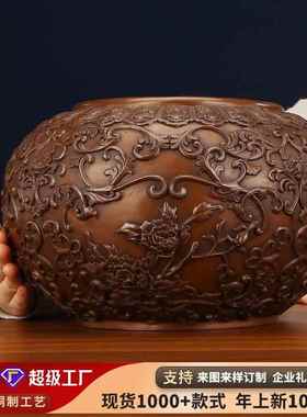 【牡丹缸】紫铜聚宝盆铜缸摆件客厅办公室居家工艺品乔迁开业礼品