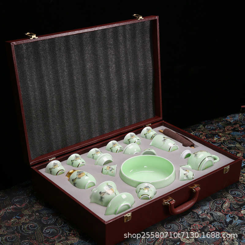 青瓷功夫茶具 薄胎 商务礼品大套装家用实用大气活动公司开业年会