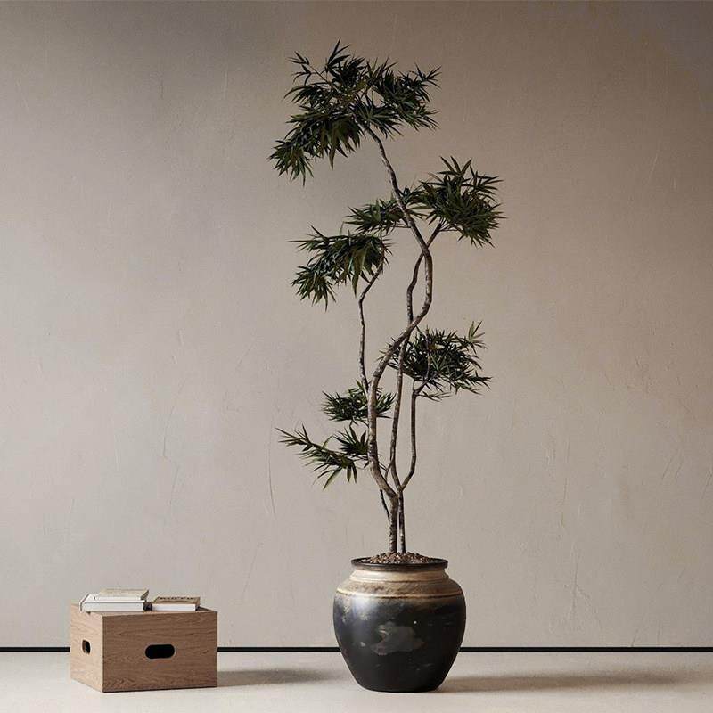 仿真绿植室内竹叶树高端侘寂中古风假树仿生植物落地盆栽景观摆件