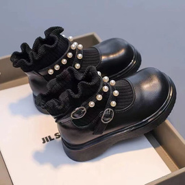 女童洋气袜子靴短靴2023年秋冬儿童鞋子女生皮鞋学院风马丁靴