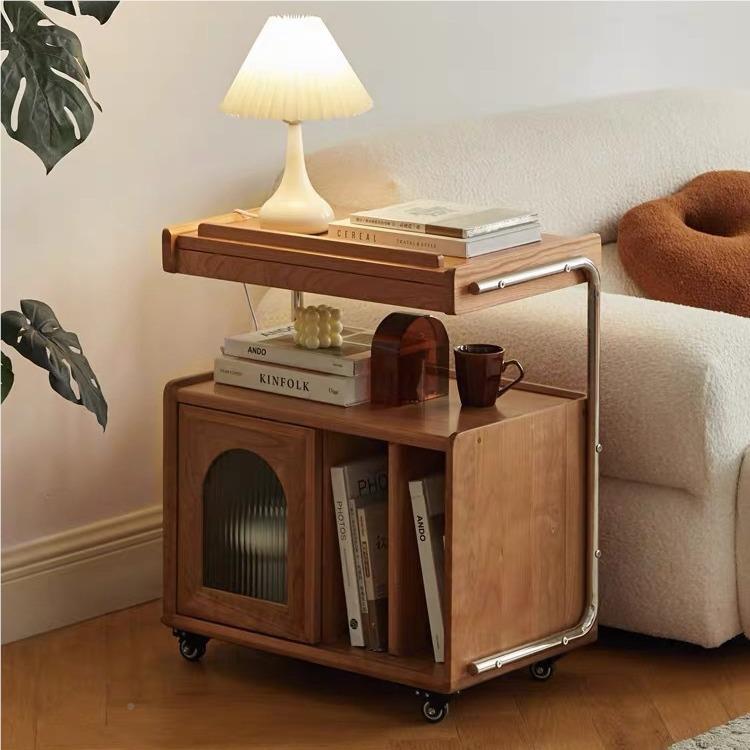 北杂实木杂志欧 实木志边柜可移动书架纳展示柜 收客厅卧室复古边