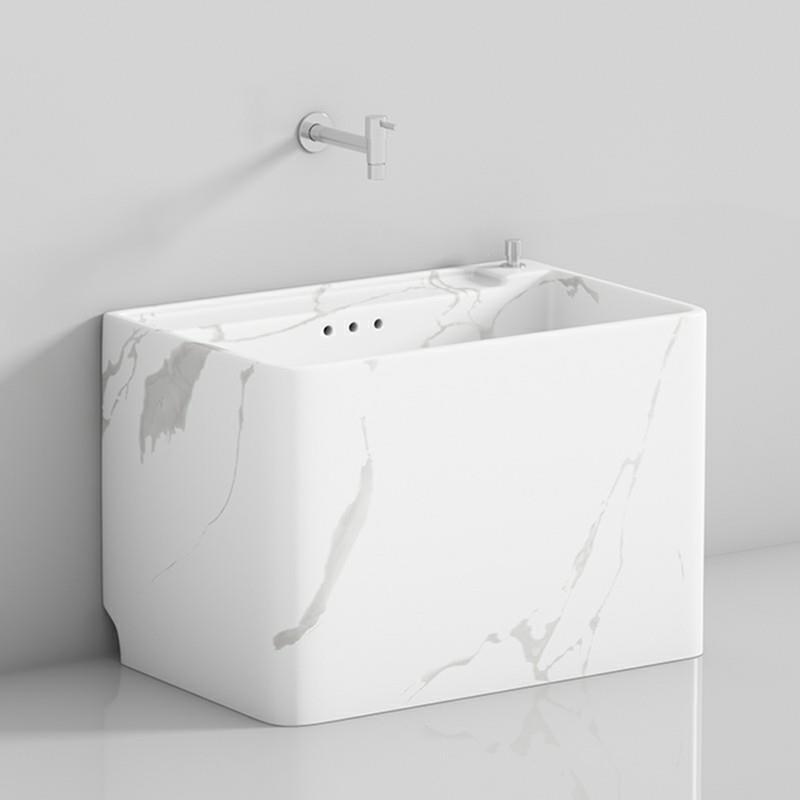 北欧岩板白纹陶瓷拖把池家用阳台卫生间洗拖布池户外落地式水池